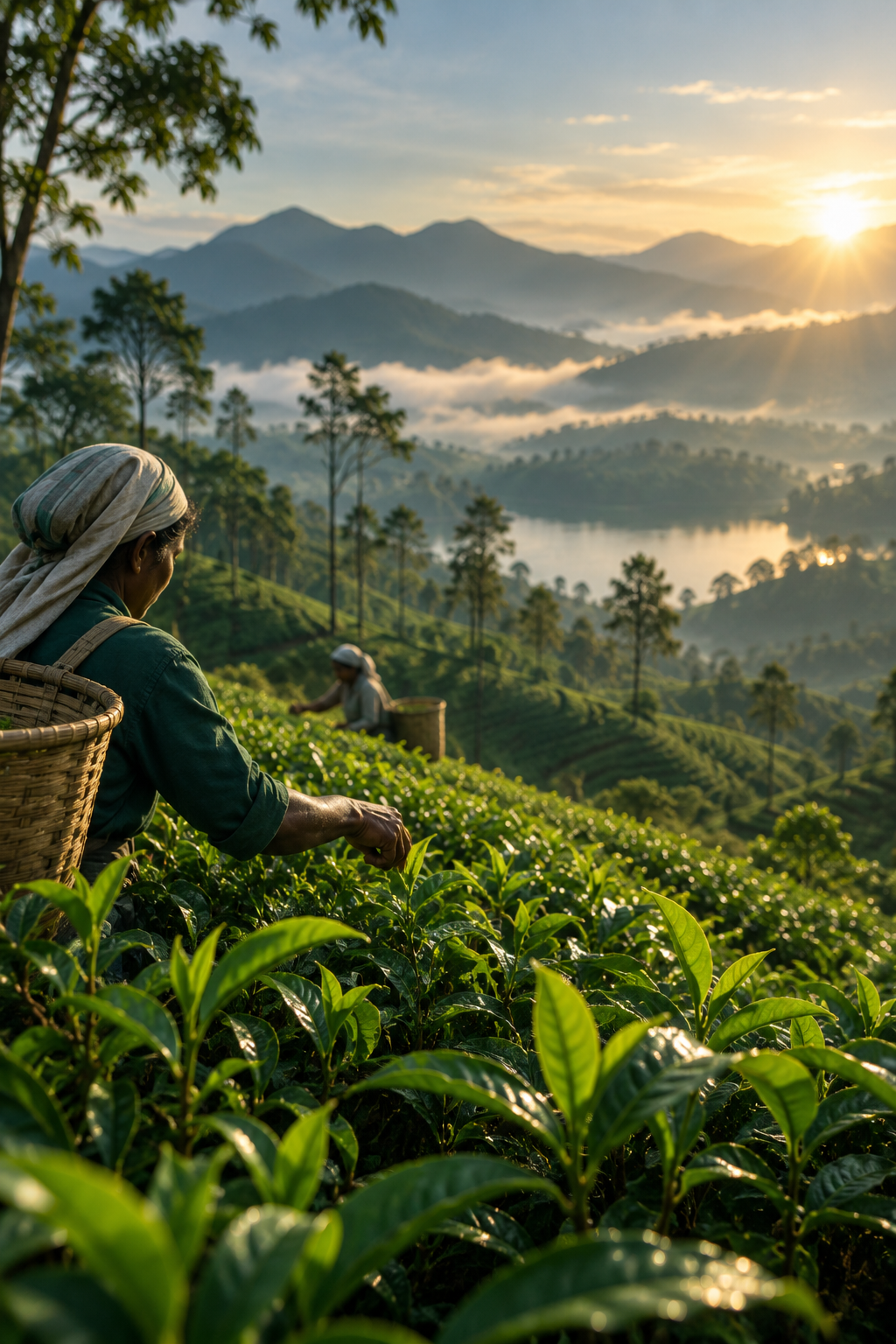 Ceylon tea leaves in Sri Lankan highlands